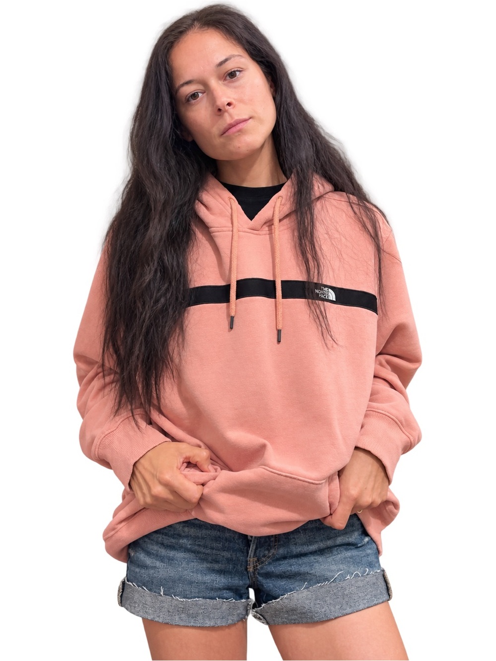 The North Face Dusty Rose Hoodie with Black Stripe